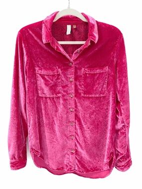 Pilcro by Anthropologie Pink Velvet Button-Up Top